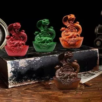 Резьба по дереву статуэтка змеи старинный китайский зодиак талисман модель змеи удачи мини-статуэтка животного скульптура фэн-шуй настольное украшение орнамент