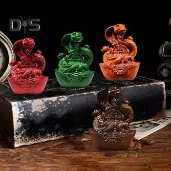 Резьба по дереву статуэтка змеи старинный китайский зодиак талисман модель змеи удачи мини-статуэтка животного скульптура фэн-шуй настольное украшение орнамент