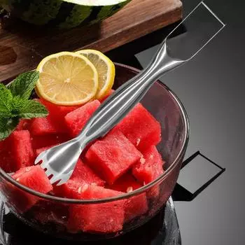 Резак для арбуза, нержавеющая сталь, 2-в-1, резак для фруктов, вилка, слайсер для арбуза, эффективный режущий инструмент для вечеринки, кемпинга серебряный