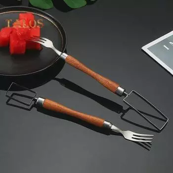 Резак для арбуза, вилка, резак, деревянная ручка, инструмент для резьбы по фруктам, гладкие края, резак из нержавеющей стали 2-в-1 для дома L