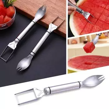 Резак для фруктов из нержавеющей стали 2-в-1, новый инструмент для резки арбузных вилок 2024 года, нож для фруктовых вилок с головкой для домашнего кухонного гаджета One Size серебряный