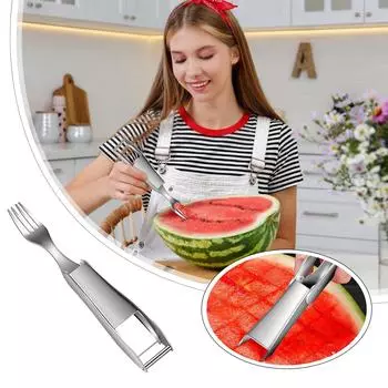 Резак для фруктов из нержавеющей стали 2-в-1, новый инструмент для резки арбуза 2024 года, портативный резак для ветряной мельницы для арбуза, нож для фруктов, нож для арбузной вилки для One Size