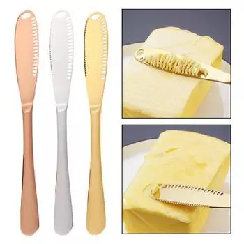 Резак для масла из нержавеющей стали, зубчатый край, эргономичная ручка, резак для разбрасывания клубничного джема, мешалка для банки, скребок, кухонный инструмент серебряный