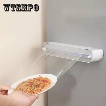 Резак для пищевой пленки Холодильник с магнитным всасыванием Кухонный диспенсер для хранения свежих продуктов Настенный ящик для резки Держатель для резки оловянной фольги +30M Cling Film белый