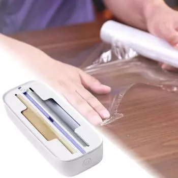 Резак для пластиковой пленки Диспенсер для рулонной фольги Съемная крышка Острое лезвие из нержавеющей стали Плавное вращение Регулируемый разделитель Инструмент для резки вощеной бумаги белый