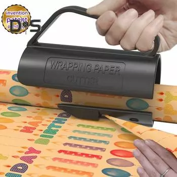 Резак для рулонов упаковочной бумаги Резак для рулонов подарочной упаковочной бумаги с ручкой Инструмент для резки с нажатием Легко скользящий держатель для обертки Зажим для диспенсера чёрный