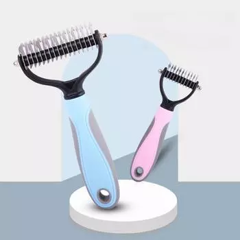 Резак для узлов на меху домашних животных, расческа для удаления шерсти кошек и собак, двусторонняя расческа из нержавеющей стали с открытым узлом S синий