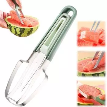 Резак для вилки для арбуза 3-в-1, нож для мороженого из нержавеющей стали, обновление 2024 года, инструмент для резки вилки для арбуза, нож для дыни