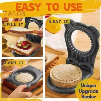 Резак и запечатывающее устройство для сэндвичей 2-в-1, круглый сэндвич-машина для школьных ланч-боксов и бэнто-боксов для мальчиков и девочек серый