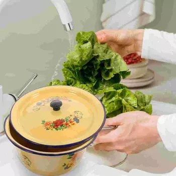 Резервуар для хранения масла Старомодная емкость для жира Паста Эмаль Большая миска Кухонная эмалированная посуда