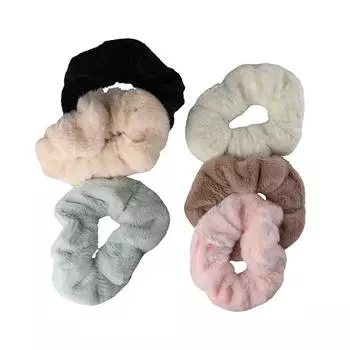 Резинка для волос из искусственного меха кролика, аксессуары для волос, плюшевая резинка для волос, держатель для хвоста чёрный