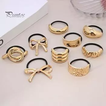 Резинка для волос из сплава с бантом и геометрическим узором, эластичная лента, не раздражающая кожу головы, высокоэластичная резинка для хвоста, аксессуары для волос C