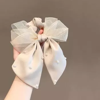 Резинка для волос с бантом и жемчугом, эластичная повязка для волос с бантом, нежные резинки для волос с бантом бежевый