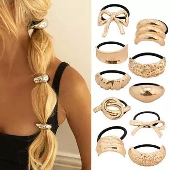 Резинка для волос с бантом из сплава и геометрическим узором, эластичная лента, не раздражающая кожу головы, высокоэластичный хвост
