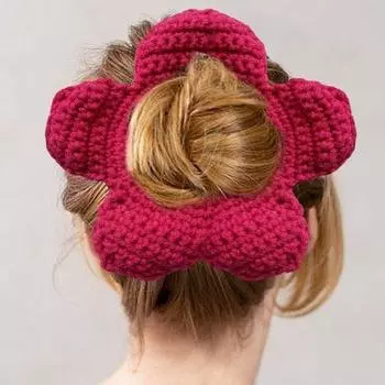 Резинка для волос с большим цветком из шерсти, ручная работа, вязаная крючком, эластичная повязка на голову, большая резинка для волос, держатель для хвоста розы красного