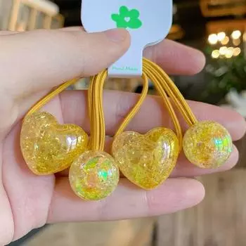 Резинка для волос с пайетками в форме сердца, разноцветная резинка для хвостика, новые резинки для девочки Yellow-2pcs