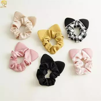 Резинка для волос в клетку Кольцо для волос в клетку Женское милое кошачье ухо Кольцо для волос для толстой кишки Головной убор для девочек Универсальная резинка для волос Эластичная веревка для головы розовый