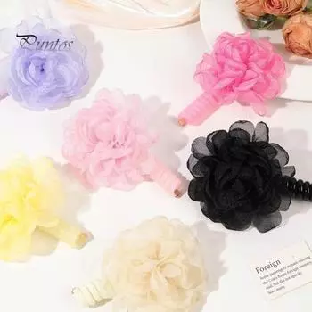 Резинка для волос в виде телефонного шнура с шифоновыми цветами, легкая, универсальная, эластичная, для элегантного вида, мягкая, не повреждается, компактная, портативная, идеально подходит для всех шампанского