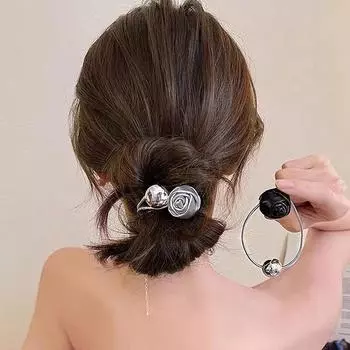 Резинки для волос из кожи с бусинами и розами, персонализированная резинка для волос для женщин и девочек, милый конский хвост, эластичная повязка для волос, головной убор