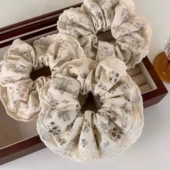 Резинки для волос, кружевные цветочные большие резинки для волос, женские, милые, модные аксессуары для волос, держатель для хвоста, повязка на голову бежевый