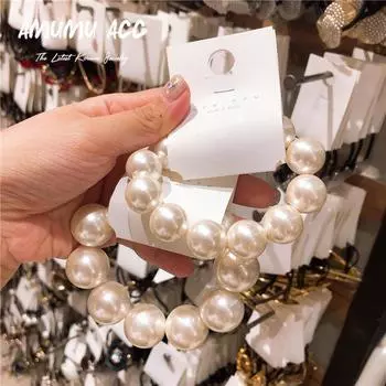 Резинки для волос Ruoshui Woman с большими жемчужинами в корейском стиле, резинки для волос для девочек, держатели для хвостиков, резинки для волос, аксессуары для волос