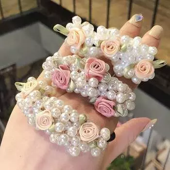 Резинки для волос с бусинами, аксессуары для волос, женская резинка для волос, эластичные резинки для волос, жемчужные цветочные веревки для волос, резинка для волос, хвостик 7cm