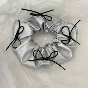 Резинки для волос Y2K Bow Scrunchies Metal Silver Color, милая простая эластичная повязка для волос, женские аксессуары для волос, головной убор, ретро-веревка для волос
