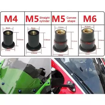 Резиновая гайка для лобового стекла мотоцикла N4M5M6, латунная гайка, расширенная резиновая гайка, заклепочный крепеж M5 Convex