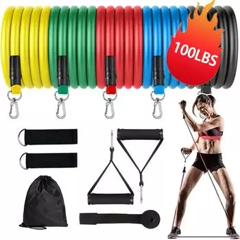 Резиновая лента для фитнеса, эластичный пояс для йоги, обновленный набор тренировочных палок, оборудование для пилатеса, фитнеса 5Color-100LBS1PCS