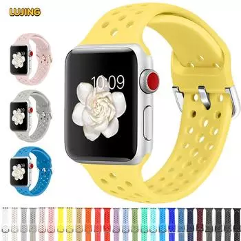 Резиновая лента LUJING для Apple Watch 4, 5, 6 SE, 7, 8, 41 мм, 45 мм, 40 мм, 44 мм 49, мягкий силиконовый спортивный ремешок для iWatch Series 5, 4, 3 Ultra, 38, 42