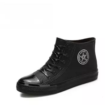 Резиновая обувь, женские непромокаемые непромокаемые сапоги, ботильоны, женская обувь для воды, непромокаемые ботильоны, ботильоны с хлопковым чехлом на плоской подошве 36 чёрный