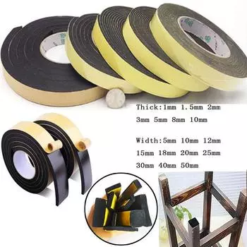 Резиновая самоклеящаяся губчатая уплотнительная лента Ширина 5 ~ 50 мм Толщина 1 ~ 10 мм Длина 10 м ~ 3 метра ЭВА Черная пена Уплотнительная прокладка для предотвращения столкновений 1x10mm - 10m