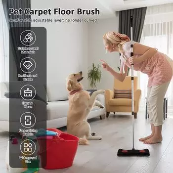 Резиновая щетка для ковров, грабли для домашних животных, собак, кошек, удаление катышков, щетка для мытья полов, скребок с регулируемой ручкой, мягкая щетка для ковров красный