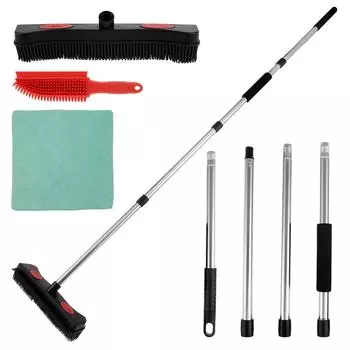 Резиновая щетка для ковров, грабли для домашних животных, собак, кошек, удаление катышков, щетка для мытья полов, скребок с регулируемой ручкой, мягкая щетка для ковров красный