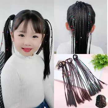 Резиновые ленты для девочек, цветные парики из бисера, милые парики, повязки на голову с хвостиком, подарки на день рождения 3