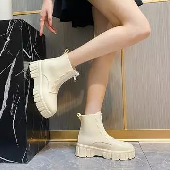 Резиновые сапоги для женщин, непромокаемая обувь для дождя, противоскользящие галоши на платформе, садовые сапоги для дождя 36 чёрный