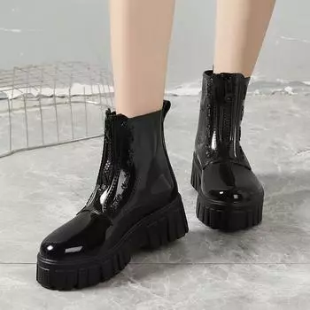 Резиновые сапоги для женщин, водонепроницаемые дождевые сапоги, нескользящие ботильоны на платформе, галоши для сада 41 чёрный