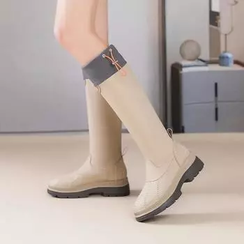 Резиновые сапоги на платформе, женские, квадратный каблук, удобные, черные, выше колена, водонепроницаемые, уличные, женская обувь 35