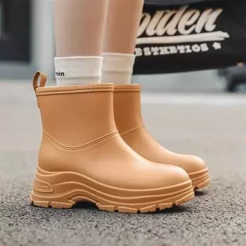 Резиновые сапоги на платформе женские рабочие садовые галоши водонепроницаемые резиновые сапоги женские дождевые туфли маслостойкая нескользящая кухонная обувь 36 чёрный