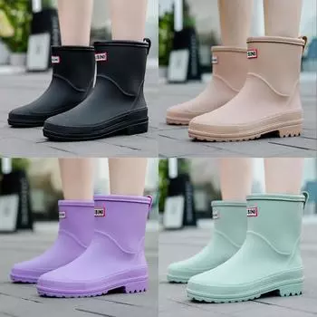 Резиновые сапоги, женские резиновые сапоги до середины икры, износостойкая легкая забродная обувь с краями, кухонные галоши 36 чёрный