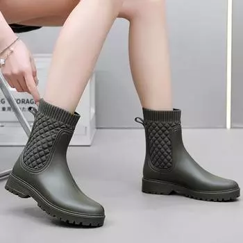 Резиновые сапоги женские водонепроницаемые туфли женская верхняя одежда 2024 новые резиновые сапоги противоскользящие водонепроницаемые туфли на толстой подошве модные 36