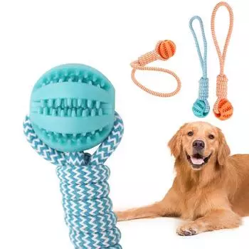 Резиновые шарики для домашних животных, игрушки для маленьких и больших собак, лакомства с веревкой, жевательные игрушки для щенков, устойчивые к укусам, аксессуары для собак Ball 5cm синий