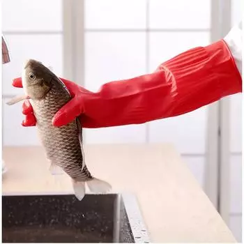 Резиновые удлиненные утолщенные перчатки из говяжьих сухожилий для мытья посуды и стирки водонепроницаемые нескользящие износостойкие прочные перчатки для уборки 45cm красный