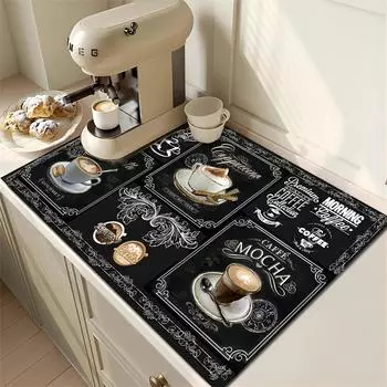 резиновый коврик для сушки с ретро-посудой для кофе для кофейни, ресторана, кухни, ковер, посуда, прочный коврик для стола из диатомовой грязи, коврик для домашних животных, посуда для кофе 30*40 CM