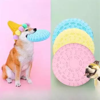 Резиновый летающий диск для собак, интерактивная обучающая спортивная игра для щенков на открытом воздухе, летающий диск для жевания собак, устойчивый к укусам розовый