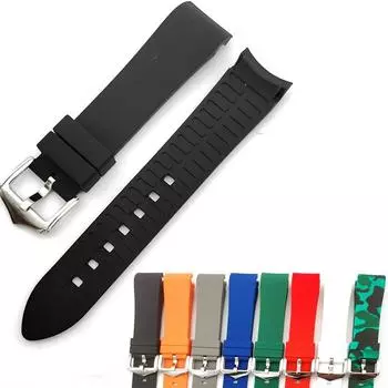 Резиновый ремешок для часов 18 мм, 19 мм, 20 мм, 21 мм, 22 мм, 24 мм, браслет для Omega Seiko, Rolex tissot Tudor, ремешок для часов, ремешок для часов с изогнутым концом