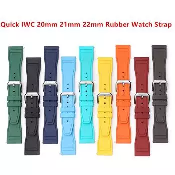 Резиновый ремешок для часов 20 мм, 21 мм, 22 мм для IWC Pilot Portugal Portofino, ремешок для часов, мужской и женский спортивный браслет, быстросъемные ремни для часов 20mm чёрный/серебряный