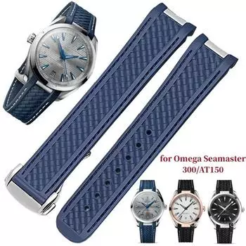 Резиновый ремешок для часов Omega Seamaster 300 Speedmaster AT150 De Ville 424, 20 мм, силиконовый ремешок, складной браслет с пряжкой-бабочкой