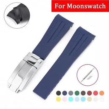 Резиновый ремешок для часов, подходит для Omega x Swatch Moonswatch, 20 мм, складная пряжка из нержавеющей стали для мужчин и женщин, изогнутый сменный ремешок для Rolex