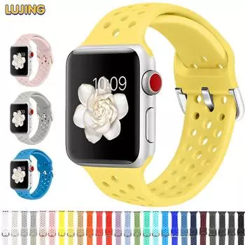 Резиновый ремешок LUJING для Apple Watch 4, 5, 6 SE, 7, 8, 41 мм, 45 мм, 40 мм, 44 мм, 49 мм, мягкий силиконовый спортивный ремешок для iWatch Series 5, 4, 3 Ultra, 38 мм, 42 мм